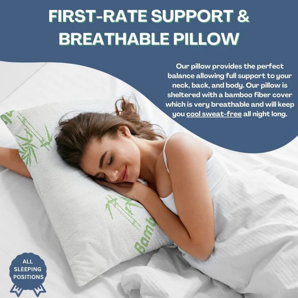 Bamboo Pillow Shredded Memory Foam for Sleeping Ultra Soft, Cool & Breathable